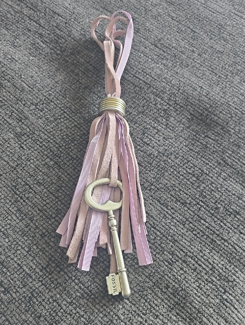 Fossil Lavender Leather and Ribbon Tassel Key Charm